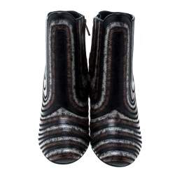 Pre Owned Salvatore Ferragamo Multicolor Leather Feeling Zig Zag Block Heel Ankle Boots Size 39.5