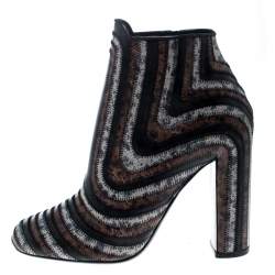 Pre Owned Salvatore Ferragamo Multicolor Leather Feeling Zig Zag Block Heel Ankle Boots Size 39.5