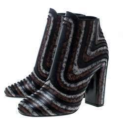 Pre Owned Salvatore Ferragamo Multicolor Leather Feeling Zig Zag Block Heel Ankle Boots Size 39.5