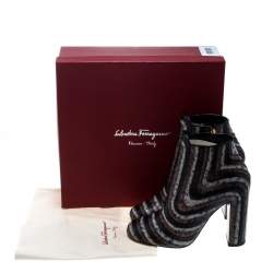 Pre Owned Salvatore Ferragamo Multicolor Leather Feeling Zig Zag Block Heel Ankle Boots Size 39.5