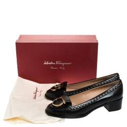 Pre Owned حذاء كعب عالي سالفاتوري فيراغامو فيلاي غانسيو كعب مربع سميك تفاصيل جلد أسود مقاس 40