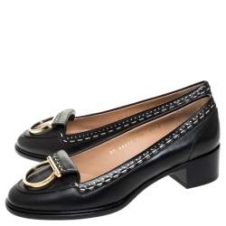 Pre Owned حذاء كعب عالي سالفاتوري فيراغامو فيلاي غانسيو كعب مربع سميك تفاصيل جلد أسود مقاس 40