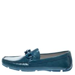 Pre Owned Salvatore Ferragamo Blue Coated Leather Gancio Driver Loafers Size 37.5 