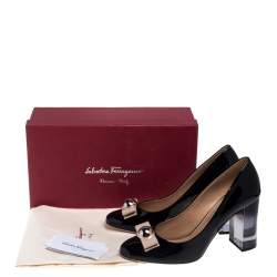 Salvatore Ferragamo Black Patent Leather Fiammetta Bow Pumps Size 40.5