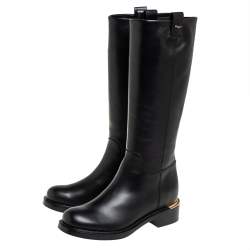 Pre Owned Salvatore Ferragamo Black Leather Liam Knee Length Boots Size 36.5