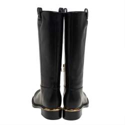 Pre Owned Salvatore Ferragamo Black Leather Liam Knee Length Boots Size 36.5