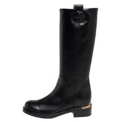 Pre Owned Salvatore Ferragamo Black Leather Liam Knee Length Boots Size 36.5