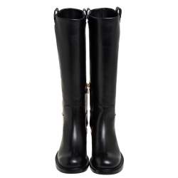Pre Owned Salvatore Ferragamo Black Leather Liam Knee Length Boots Size 36.5