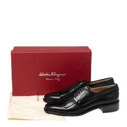 Pre Owned Salvatore Ferragamo Black leather Faber Fringe Derby Size 39.5