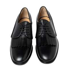 Pre Owned Salvatore Ferragamo Black leather Faber Fringe Derby Size 39.5