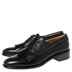 Pre Owned Salvatore Ferragamo Black leather Faber Fringe Derby Size 39.5