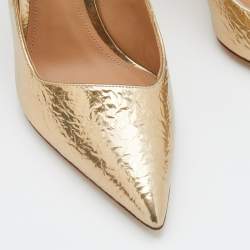 Pre Owned Salvatore Ferragamo Metallic Gold Textured Leather Pointed Toe Pumps Size 39.5