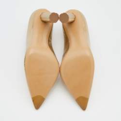 Pre Owned Salvatore Ferragamo Metallic Gold Textured Leather Pointed Toe Pumps Size 39.5