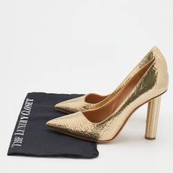 Pre Owned Salvatore Ferragamo Metallic Gold Textured Leather Pointed Toe Pumps Size 39.5