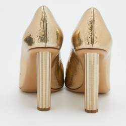 Pre Owned Salvatore Ferragamo Metallic Gold Textured Leather Pointed Toe Pumps Size 39.5