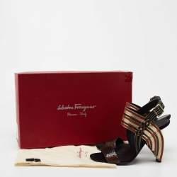 Pre Owned Salvatore Ferragamo Multicolor Striped Python and Suede Lenny Geometric Sandals Size 38.5