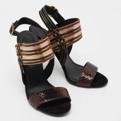 Pre Owned Salvatore Ferragamo Multicolor Striped Python and Suede Lenny Geometric Sandals Size 38.5