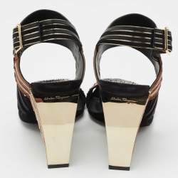 Pre Owned Salvatore Ferragamo Multicolor Striped Python and Suede Lenny Geometric Sandals Size 38.5