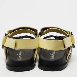 Pre Owned Salvatore Ferragamo Black/Yellow Leather and Fabric Sandals Size 37.5