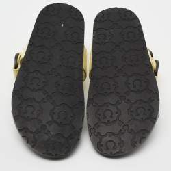 Pre Owned Salvatore Ferragamo Black/Yellow Leather and Fabric Sandals Size 37.5