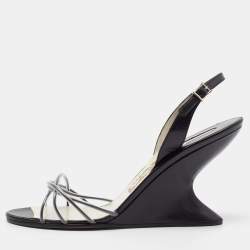 Salvatore Ferragamo Black/White PVC and Leather Arsina Sandals Size 39.5