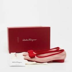 Pre Owned Salvatore Ferragamo Pink/Red Knit Fabric Viva Knit Ballet Flats Size 39