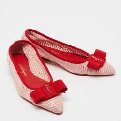 Pre Owned Salvatore Ferragamo Pink/Red Knit Fabric Viva Knit Ballet Flats Size 39
