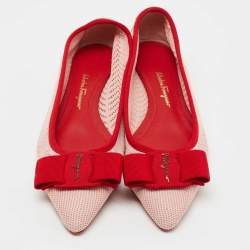 Pre Owned Salvatore Ferragamo Pink/Red Knit Fabric Viva Knit Ballet Flats Size 39