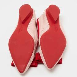 Pre Owned Salvatore Ferragamo Pink/Red Knit Fabric Viva Knit Ballet Flats Size 39
