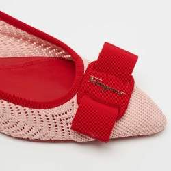 Pre Owned Salvatore Ferragamo Pink/Red Knit Fabric Viva Knit Ballet Flats Size 39