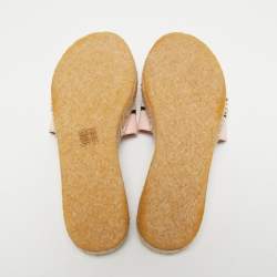 Pre Owned Salvatore Ferragamo Light Pink Leather Kaden Flat Espadrille Slides Size 37.5