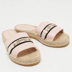 Pre Owned Salvatore Ferragamo Light Pink Leather Kaden Flat Espadrille Slides Size 37.5