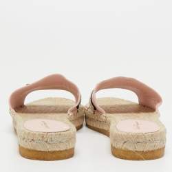 Pre Owned Salvatore Ferragamo Light Pink Leather Kaden Flat Espadrille Slides Size 37.5