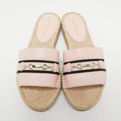Pre Owned Salvatore Ferragamo Light Pink Leather Kaden Flat Espadrille Slides Size 37.5
