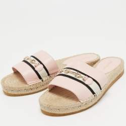 Pre Owned Salvatore Ferragamo Light Pink Leather Kaden Flat Espadrille Slides Size 37.5