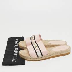 Pre Owned Salvatore Ferragamo Light Pink Leather Kaden Flat Espadrille Slides Size 37.5