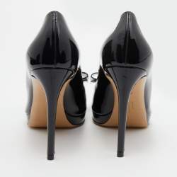 Pre Owned Salvatore Ferragamo Black Patent Leather Vara Bow Platform Pumps Size 39