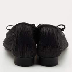 Pre Owned Salvatore Ferragamo Black Knit Fabric Viva Bow Ballet Flats Size 38.5