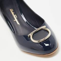 Salvatore Ferragamo Navy Blue Patent Leather Serina Pumps Size 38