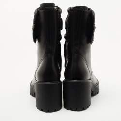 Pre Owned بوت سالفاتوري فيراغامو لابو تال كومبات جلد أسود وحواف فرو مقاس 40