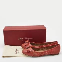 Pre Owned Salvatore Ferragamo Orange Patent Leather  Vara Bow Ballet Flats Size 39.5