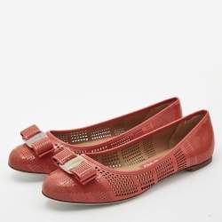 Pre Owned Salvatore Ferragamo Orange Patent Leather  Vara Bow Ballet Flats Size 39.5