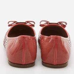 Pre Owned Salvatore Ferragamo Orange Patent Leather  Vara Bow Ballet Flats Size 39.5