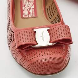 Pre Owned Salvatore Ferragamo Orange Patent Leather  Vara Bow Ballet Flats Size 39.5