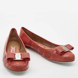 Pre Owned Salvatore Ferragamo Orange Patent Leather  Vara Bow Ballet Flats Size 39.5