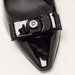 Pre Owned Salvatore Ferragamo Black Patent Leather Vara Bow Pumps Size 39.5