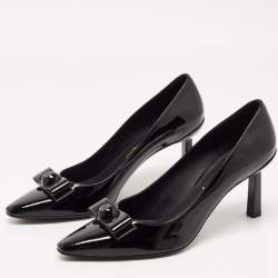 Pre Owned Salvatore Ferragamo Black Patent Leather Vara Bow Pumps Size 39.5