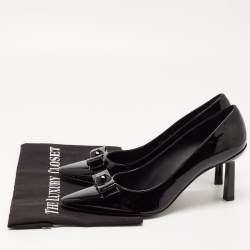 Pre Owned Salvatore Ferragamo Black Patent Leather Vara Bow Pumps Size 39.5