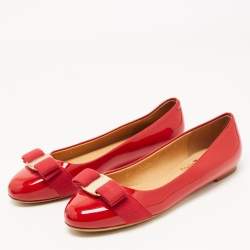 Pre Owned Salvatore Ferragamo Red Patent Leather Varina Ballet Flats Size 36.5