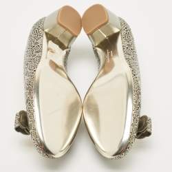 Pre Owned Salvatore Ferragamo Gold Leather Laser Cut Vara Pumps Size 37.5